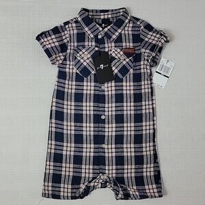 7 For All Mankind plaid‎ linen cotton blend shortall romper 18M
